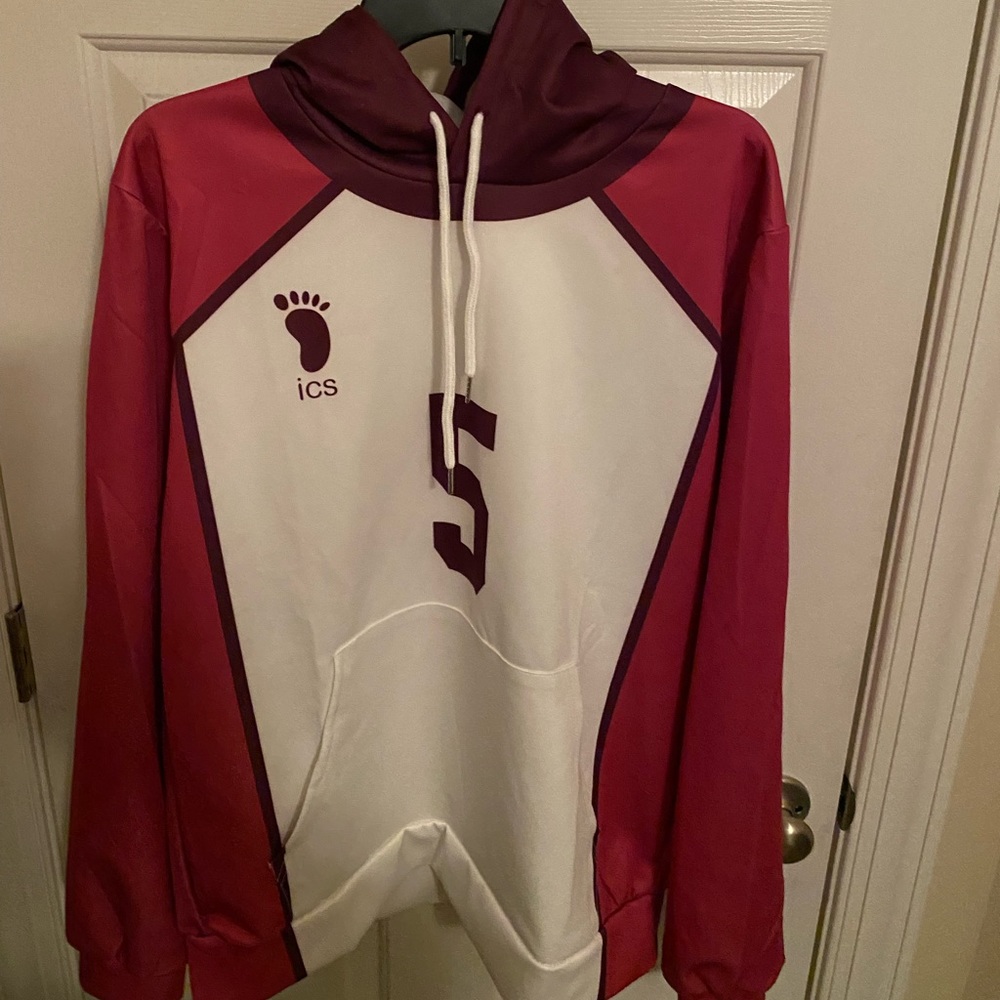 Hoodie Asian inspired pullover maroon and white Cosplay iCS #5 Unisex NWOT